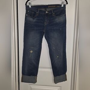 GAP Premium Straight Cropped Distressed Vintage Deep Blue Cuffed Jeans 6/28